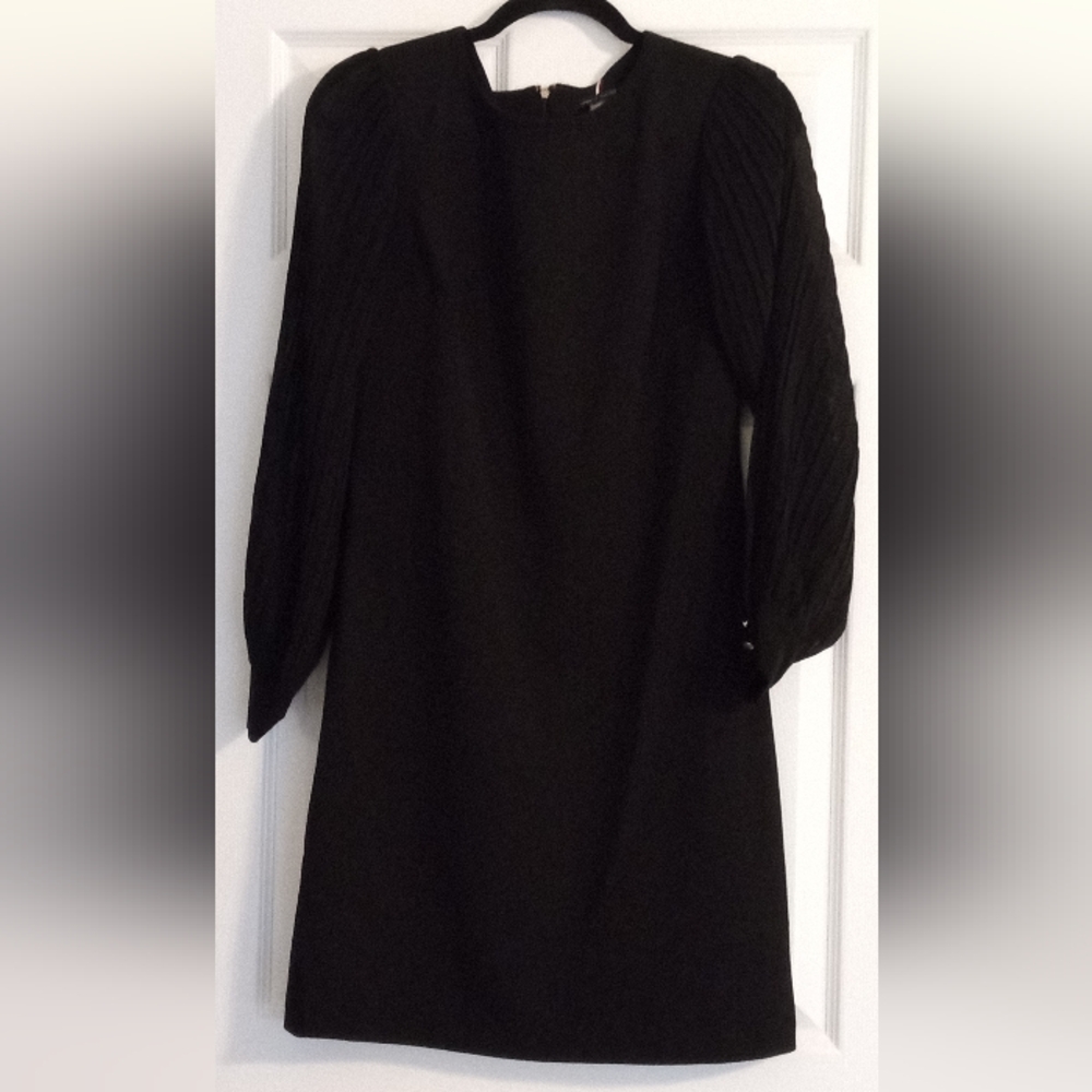 Tommy Hilfiger Women's Long Sleeve Twofer Scuba Crepe Dress, Black, 4